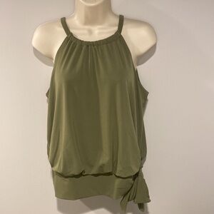 Olive Green Smocked Neck Tank Top with Banded Bottom - Size Small